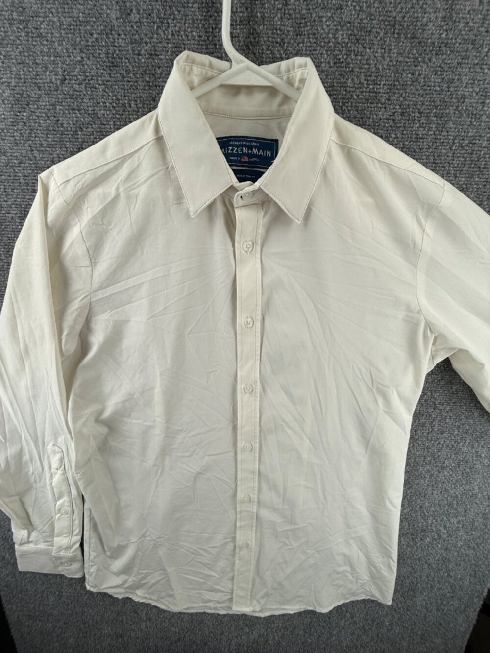 Mizzen Main Leeward Medium Trim USA Ivory Button Up Long Sleeve Shirt Mens Solid